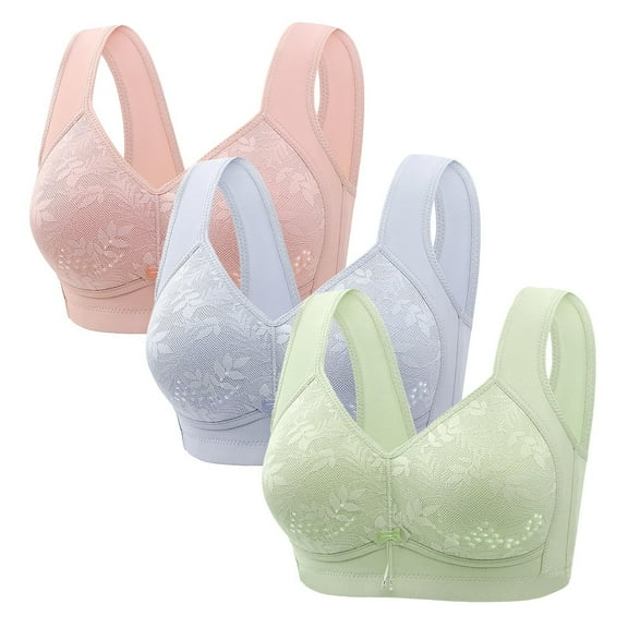 Kmdttou 3PC Mini-mizer Bras for Women Push-Up Sexy Middle Aged And Elderly Comfortable Soft Thin Printed Underwear Large Size Underwear Bra Adjustable Shoulder Straps