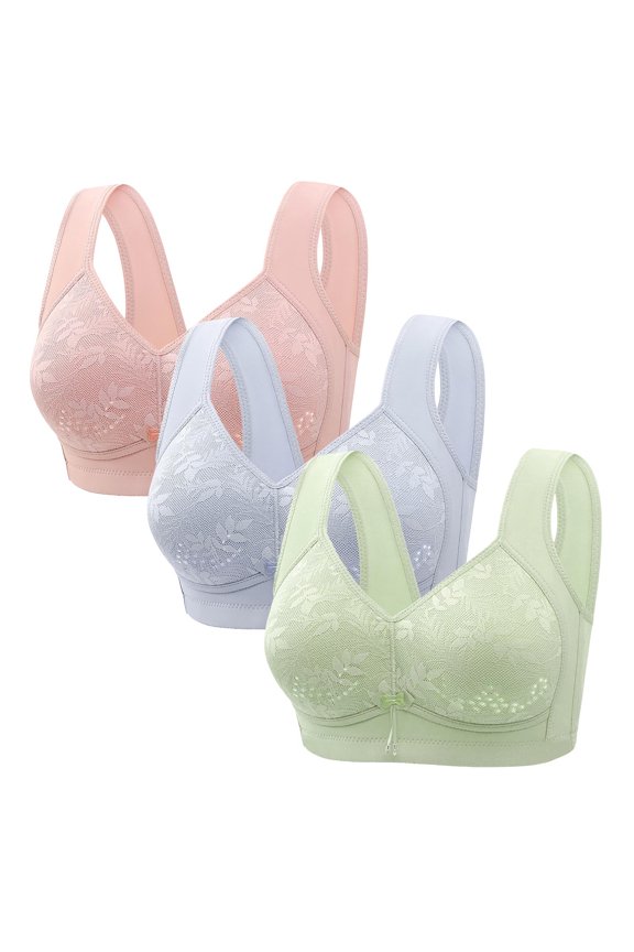 3PC Mini-mizer Bras for Women Push-Up Sexy Middle Aged And Elderly Comfortable Soft Thin Printed Underwear Large Size Underwear Bra Adjustable Shoulder Straps