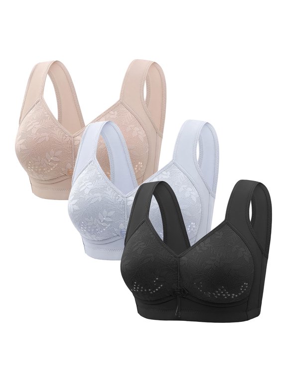 3PC Mini-mizer Bras for Women Push-Up Sexy Middle Aged And Elderly Comfortable Soft Thin Printed Underwear Large Size Underwear Bra Adjustable Shoulder Straps