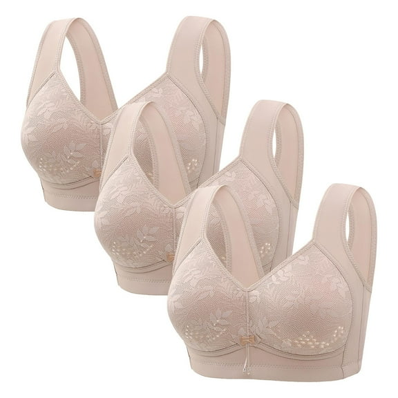 Kmdttou 3PC Mini-mizer Bras for Women Push-Up Sexy Middle Aged And Elderly Comfortable Soft Thin Printed Underwear Large Size Underwear Bra Adjustable Shoulder Straps