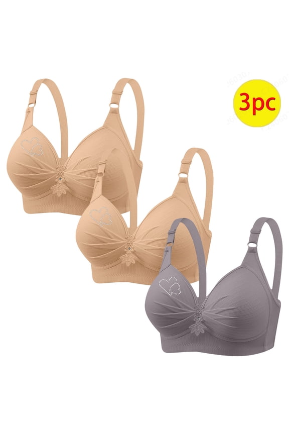 3PC Mini-mizer Bras for Women Push-Up Printing Gathered Together Large Size Daily Bra Underwear No Rims