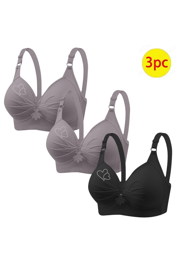 3PC Mini-mizer Bras for Women Push-Up Printing Gathered Together Large Size Daily Bra Underwear No Rims