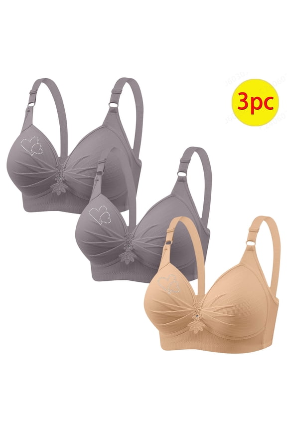 3PC Mini-mizer Bras for Women Push-Up Printing Gathered Together Large Size Daily Bra Underwear No Rims