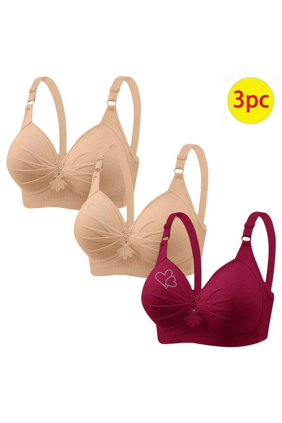 3PC Mini-mizer Bras for Women Push-Up Printing Gathered Together Large Size Daily Bra Underwear No Rims