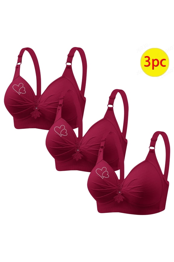 3PC Mini-mizer Bras for Women Push-Up Printing Gathered Together Large Size Daily Bra Underwear No Rims