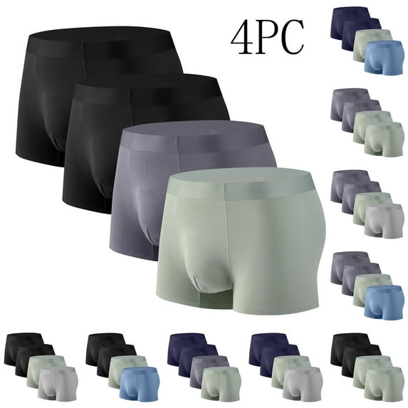 Kmdttou 4PC Men's Underwear Briefs Silk Traceless-dry Loose Breathable Elastic Exercise Flat Angle Briefs (Size:L-4XL)