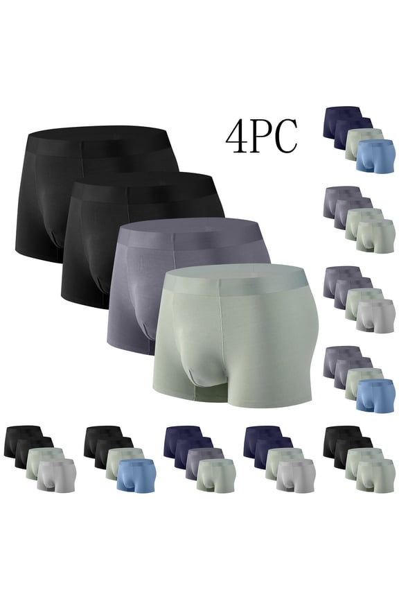 4PC Men's Underwear Briefs Silk Traceless-dry Loose Breathable Elastic Exercise Flat Angle Briefs (Size:L-4XL)