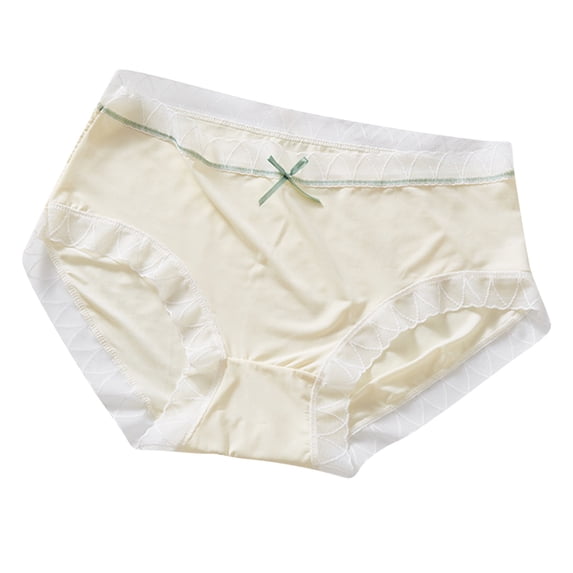 Kmdttou Up to 50% off!Women's Ice Silk Nude Cotton Crotch Sexy Large Size Facial Mask Thin Summer Mid Waist Seamless Bow Lace Underpants (Available in Plus Size)