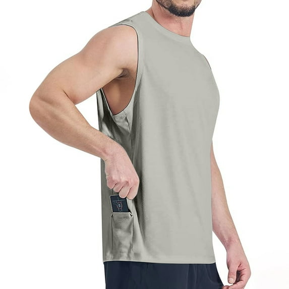 Kmdttou Adult Short Sleeve Crew Neck T-Shirt Sports Sleeveless Top Gym Muscle Shirt Fitness Running Sports Swimming Shirt Solid Color Sleeveless Top on Clearance (Size:S-3XL)