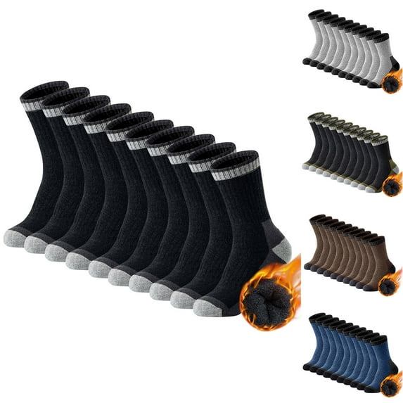 Kmdttou Ankle Soft Moisture-wicking Socks Men's Winter Splice Color Fleecing Warm Deodorize And Absorb Sweat Middle Barrel Socks