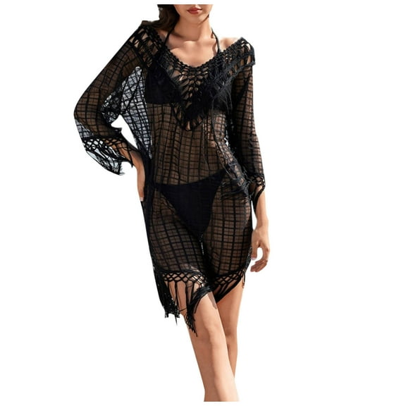 Kmdttou Bathing Suit for Women Fashion Casual Solid Color Beach Knit Cover Ups Up to 65% off!