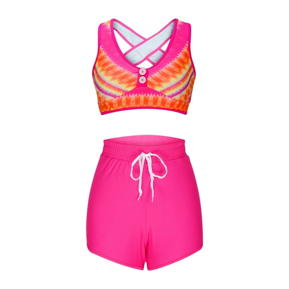 Kmdttou Bathing Suits for Women Bikini Print Strappy Back Set Two Piece Swimsuits Plus Size Bathing Suits Tankinis Swimwear on Clearance!