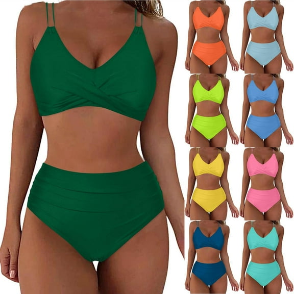 Kmdttou Beach Vacation Clothes for Women Fashion Sleeveless Solid Swimsuit Push-Up Padded Swimwear Swimsuit Beachwear Up to 65% off!