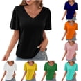 thumbnail image 1 of Kmdttou Blouses for Women Fashion Summer V Neck Solid Short Sleeve Sexy Blouses Loose Summer T-shirt, 1 of 5