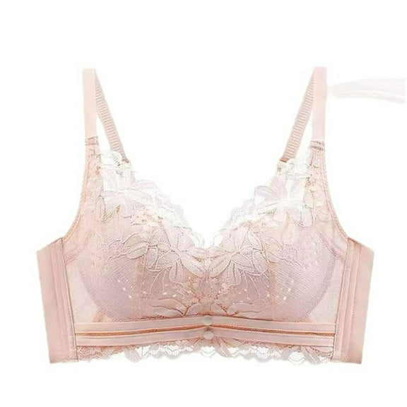 Kmdttou Bras for Women Push-Up Full Coverage Comfort Supportive Bra Thin Solid Color Underwire Gathered French Lace Front Button Bra