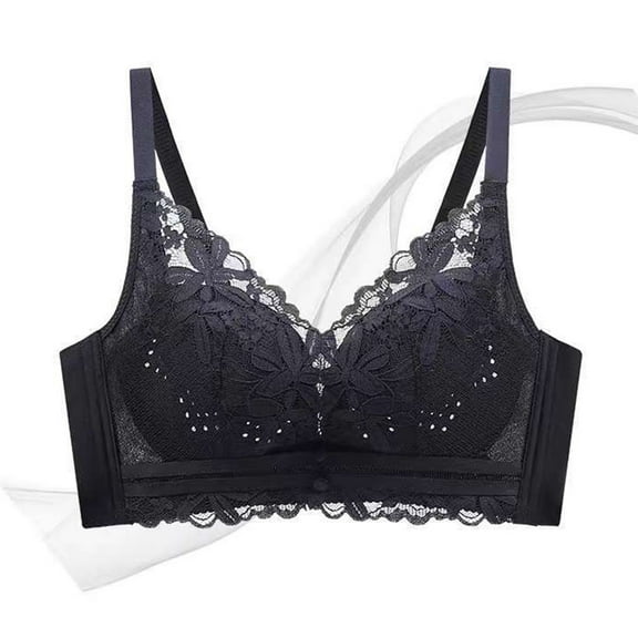 Kmdttou Bras for Women Push-Up Full Coverage Comfort Supportive Bra Thin Solid Color Underwire Gathered French Lace Front Button Bra