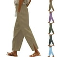 thumbnail image 1 of Kmdttou Capri Cargo Pants for Women Plus Size Casual Cotton Linen Drawstring Elastic Waist Long Wide Leg Pants, 1 of 7