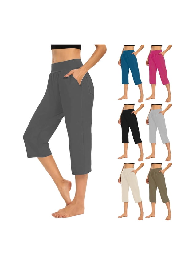Capri Pants for Women 3/4 Pants High Waisted Loose Casual Oversized Drying Tight Elastic Comfortable Fitness Pants Yoga Pants