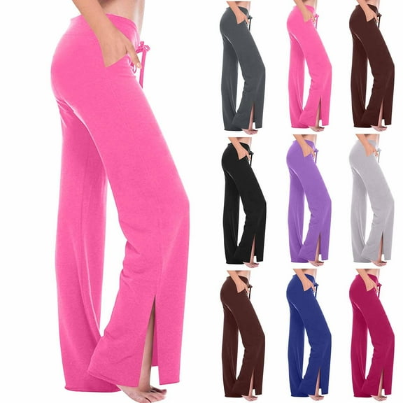 Kmdttou Capri Pants for Women 3/4 Pants High Waisted Loose Casual Summer Solid Color Sports Side Split Yoga Fitness Pants