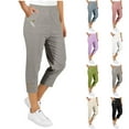 thumbnail image 1 of Kmdttou Capri Pants for Women Dressy Casual Fashion Solid Color Stretch Waist Strap Pocket Zipper Pants 7 Quarter Pants, 1 of 9