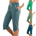thumbnail image 1 of Kmdttou Capri Pants for Women Dressy Casual Solid Color Elastic Waist Sports Casual Capris Pants With Side Pockets, 1 of 9