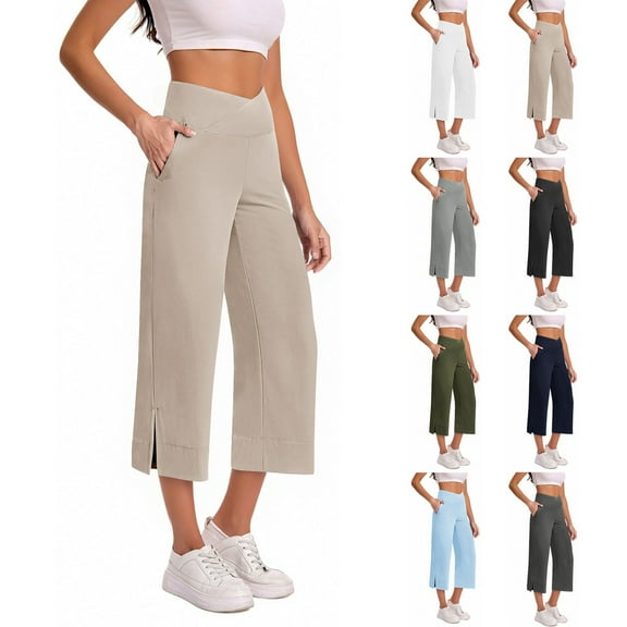 Kmdttou Capri Sweat Pants with Pockets for Women Oversized Drying Tight Elastic Comfortable Fitness Pocket Side Slits Pants Yoga Pants