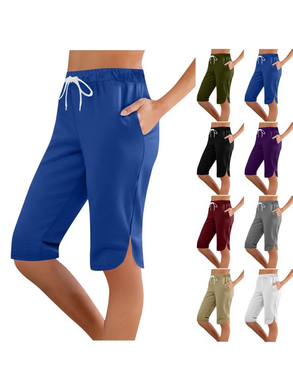 Capri Yoga Pants with Pockets for Women Capri Flared Pants High Waist Solid Printing Elastic Waist Sports Casual Capris Pants With Side Pockets