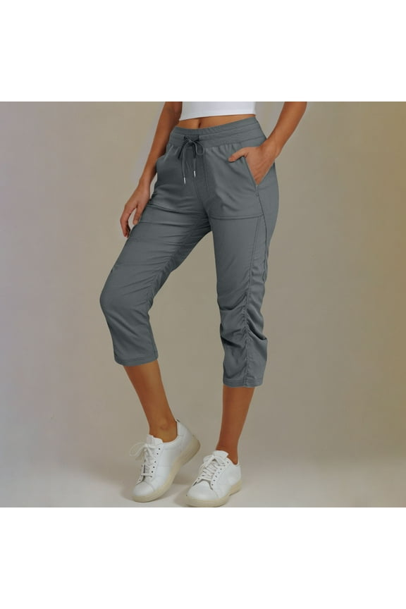 Capri Yoga Pants with Pockets for Women Capri Flared Pants High Waist Spring And Summer Solid Color Casual Loose Pants Elastic Waistband Pocket Pants