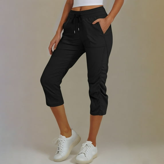 Kmdttou Capri Yoga Pants with Pockets for Women Capri Flared Pants High Waist Spring And Summer Solid Color Casual Loose Pants Elastic Waistband Pocket Pants