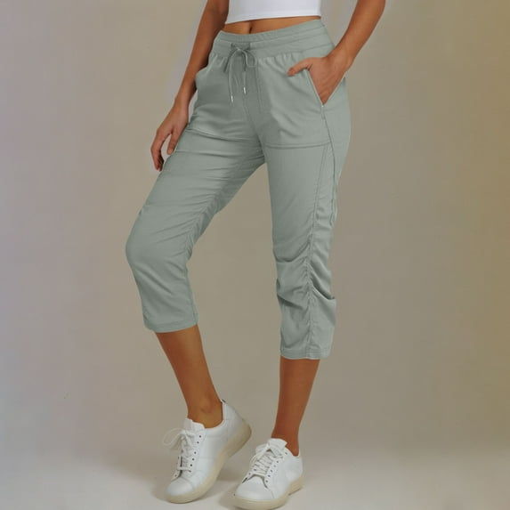 Kmdttou Capri Yoga Pants with Pockets for Women Capri Flared Pants High Waist Spring And Summer Solid Color Casual Loose Pants Elastic Waistband Pocket Pants