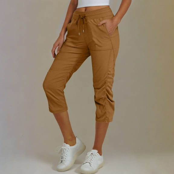 Kmdttou Capri Yoga Pants with Pockets for Women Capri Flared Pants High Waist Spring And Summer Solid Color Casual Loose Pants Elastic Waistband Pocket Pants