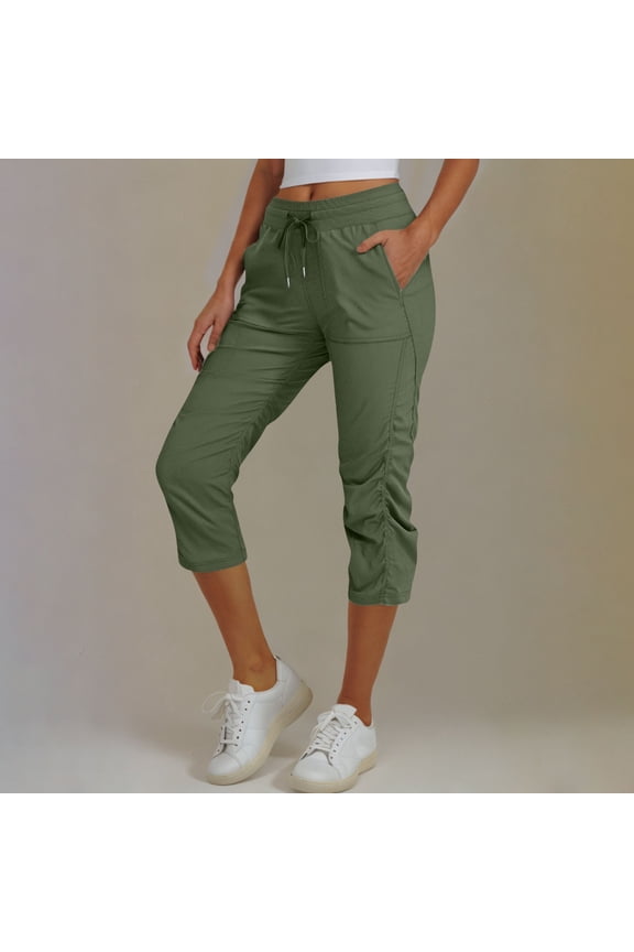 Capri Yoga Pants with Pockets for Women Capri Flared Pants High Waist Spring And Summer Solid Color Casual Loose Pants Elastic Waistband Pocket Pants
