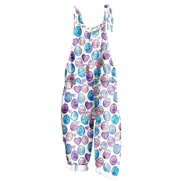 Kmdttou Cargo Pants Easter Print Sleeveless Two Pocket Casual Overalls Jumpsuit Jumpsuit Pants (Regular & Plus Size) S-5XL