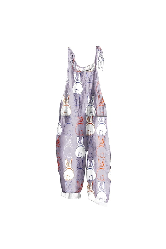 Cargo Pants Easter Print Sleeveless Two Pocket Casual Overalls Jumpsuit Jumpsuit Pants (Regular & Plus Size) S-5XL