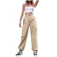thumbnail image 1 of Kmdttou Cargo Pants Women Baggy Plus Size Fashionable Casual Solid Color Button High Waist Wide Leg Work Pants, 1 of 6