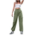thumbnail image 1 of Kmdttou Cargo Pants Women Baggy Plus Size Fashionable Casual Solid Color Button High Waist Wide Leg Work Pants, 1 of 6