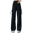 thumbnail image 1 of Kmdttou Cargo Pants Women Baggy Plus Size Ice Silk Thin Solid Color With Drawstring Pocket Straight Leg Work Pants, 1 of 3