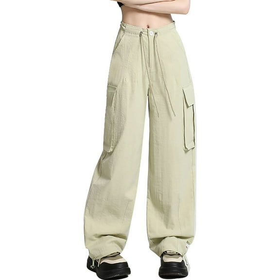 Kmdttou Cargo Pants Women Baggy Plus Size Solid Color Fashion Casual Loose Broad Leg Full Length Pants