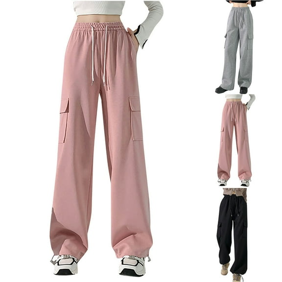 Kmdttou Cargo Pants Women Baggy Plus Size Solid Color Fashion Casual Loose Broad Leg Full Length Pants