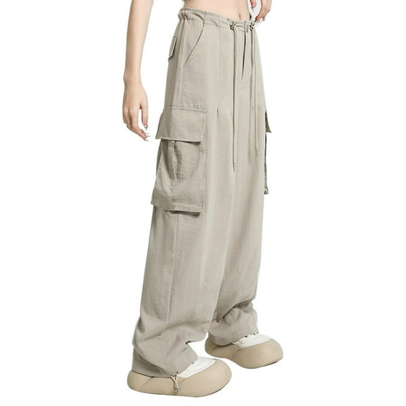 Kmdttou Cargo Pants Women Baggy Plus Size Solid Color Fashion Casual Loose Broad Leg Full Length Pants
