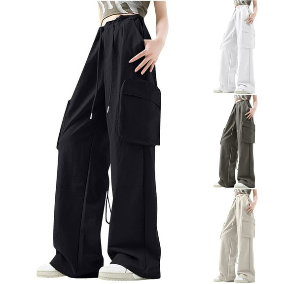 Kmdttou Cargo Pants Women Baggy Solid Color Fashion Casual Loose Broad Leg Full Length Pants