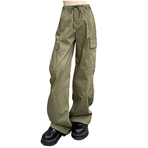 Kmdttou Cargo Pants Women Stretchy Flap High Waisted Work Pants Multi-Pockets Versatile Straight Leg Pants Trousers