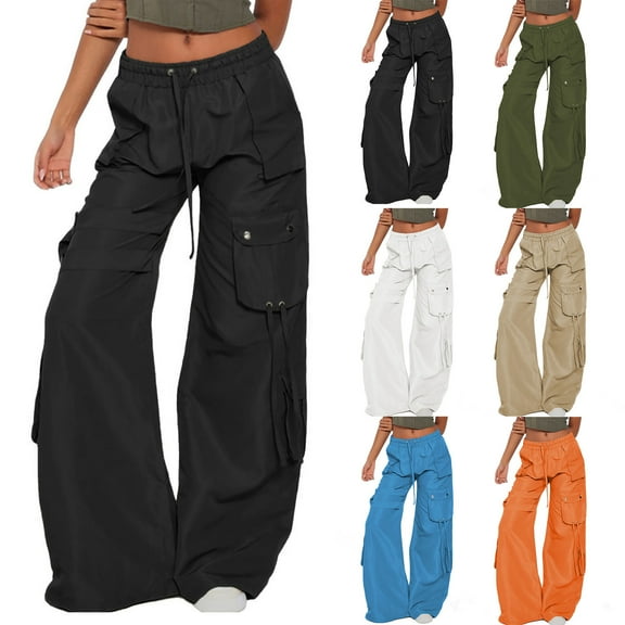 Kmdttou Cargo Pants Women Stretchy Flared Pants New Fashionable And Casual Versatile Pockets Flared Workwear Pants Long Pants S-3XL