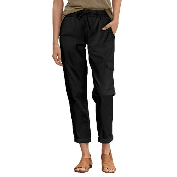 Kmdttou Cargo Pants Women Stretchy Plus Size High Waisted Drawstring Wide Leg Ankle Strap With Pocket Work Pants