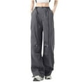 thumbnail image 1 of Kmdttou Cargo Pants Women Stretchy Solid Color Fashion Casual Loose Broad Leg Full Length Pants, 1 of 7