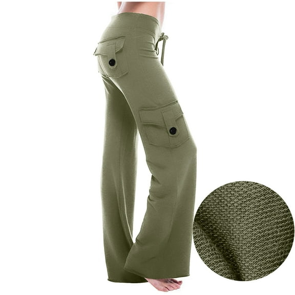 Kmdttou Cargo Pants Women Stretchy Workout Out Leggings Stretch Waist Button Pocket Yoga Gym Loose Pants SweatPants