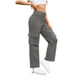 thumbnail image 1 of Kmdttou Cargo Pants for Women Casual Loose Wide Leg High Waist Pocket Work Pants Straight Leg Pants, 1 of 5