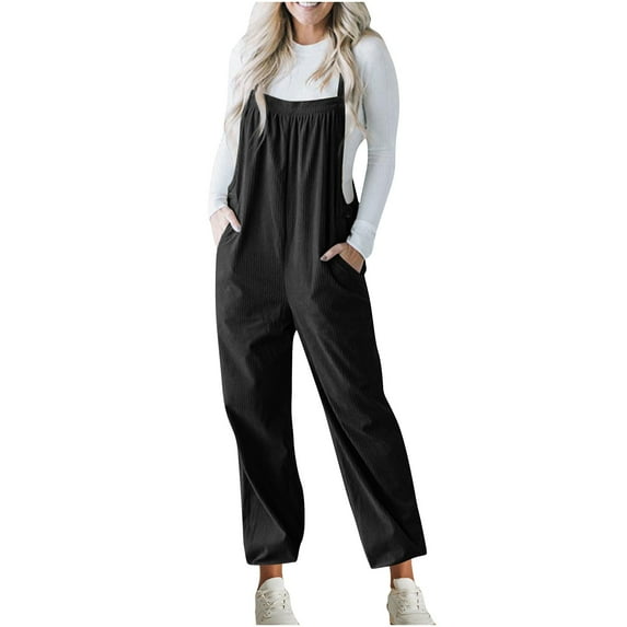 Kmdttou Cargo Pants for Women Corduroy Overalls For Barrel Wide Leg Bib Corduroy Pants Adjustable Romper Jumpsuit With Pockets