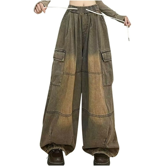 Kmdttou Cargo Pants for Women Fashion Graffiti Jeans S-3XL