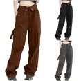 thumbnail image 1 of Kmdttou Cargo Pants for Women Flap High Waisted Work Pants Multi-Pockets Versatile Straight Leg Pants Trousers S-3XL, 1 of 5